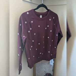Burgundy crew neck sweatshirt with little flowers